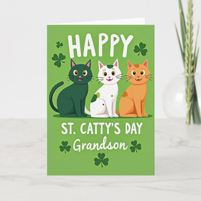 Happy St Cattys Day Grandson Card (Front)