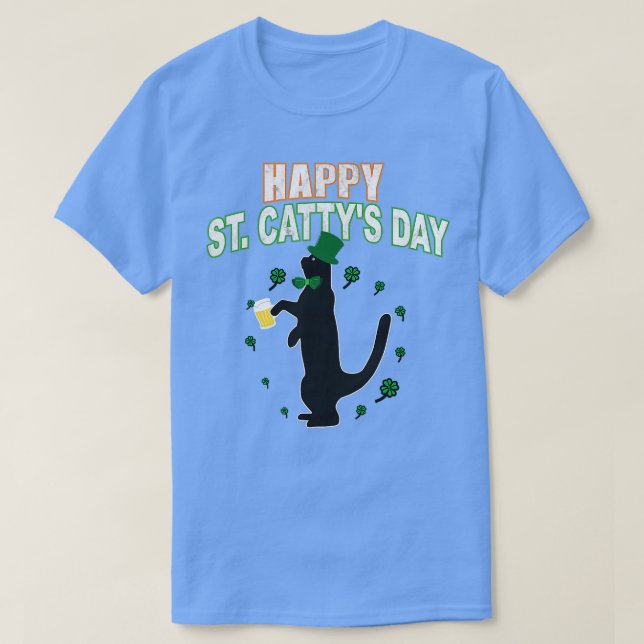 Happy St Cattys Day Irish Kitten Cat Saint Patrick T-Shirt (Design Front)