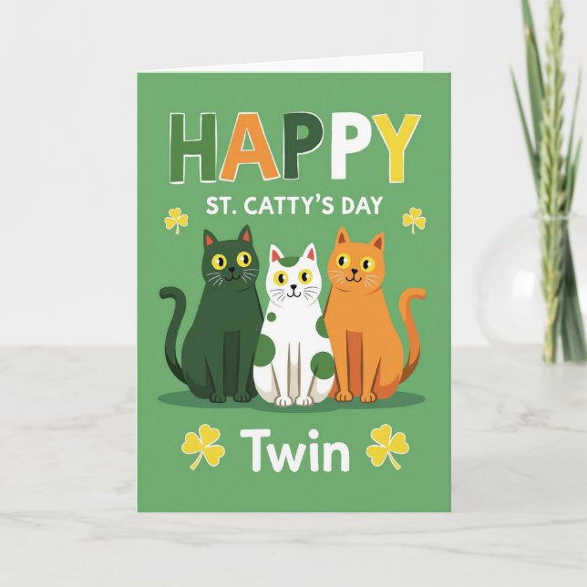 Happy St Cattys Day Twin Cats Card (Front)