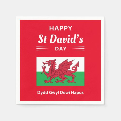 Happy St Davids Day Dydd Gŵyl Dewi Hapus 2 Napkins