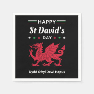 Happy St David's Day Dydd Gŵyl Dewi Hapus 3 Napkins