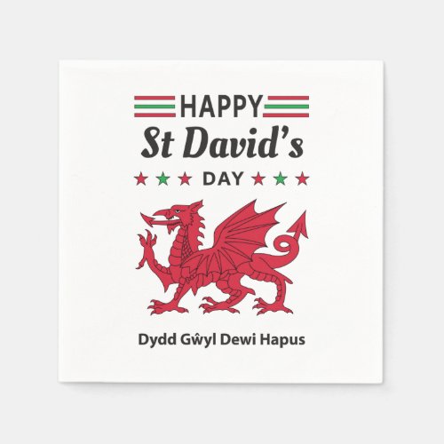 Happy St Davids Day Dydd Gŵyl Dewi Hapus 5 Napkins