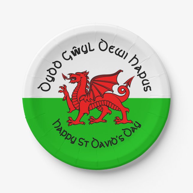 Happy St Davids Day in Celtic Style 7" Paper Plates (Front)