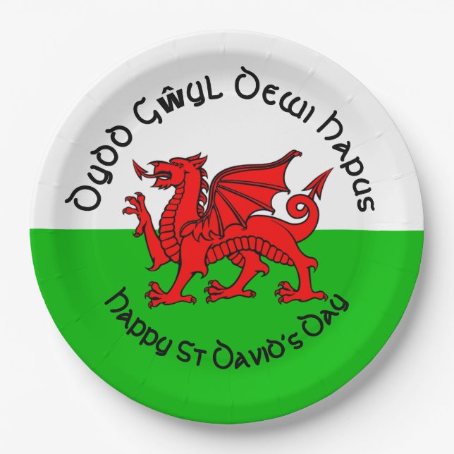 Happy St Davids Day in Celtic Style 9" Paper Plates (Front)