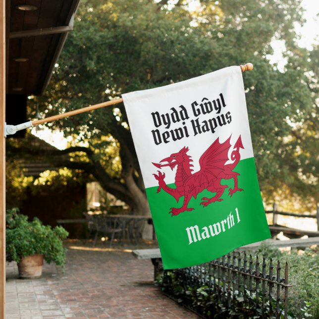 Happy St. David's Day Red Dragon Welsh Flag (In SItu)