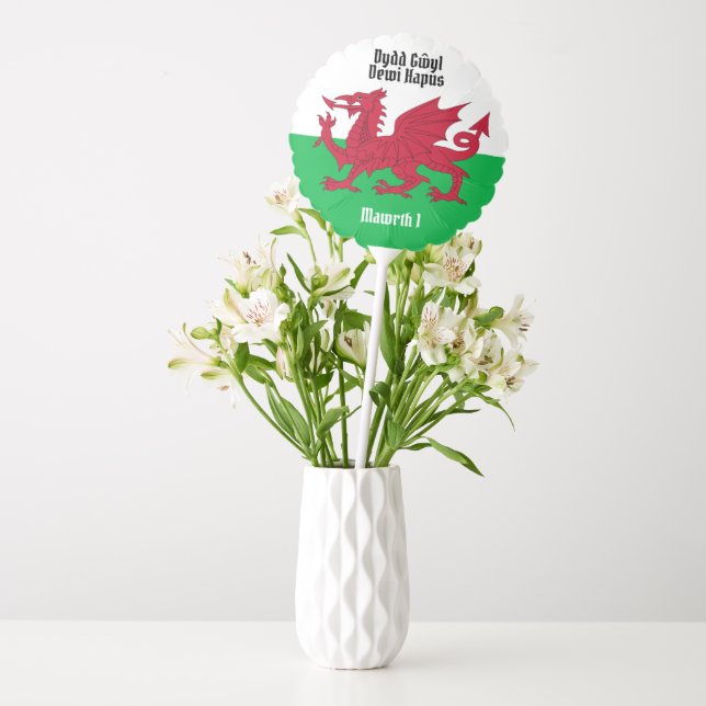 Happy St. David's Day Red Dragon Welsh Flag Balloon (Vase)