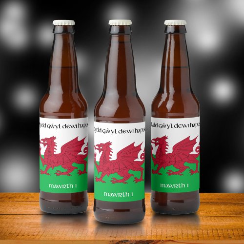 Happy St Davids Day Red Dragon Welsh Flag Beer Bottle Label