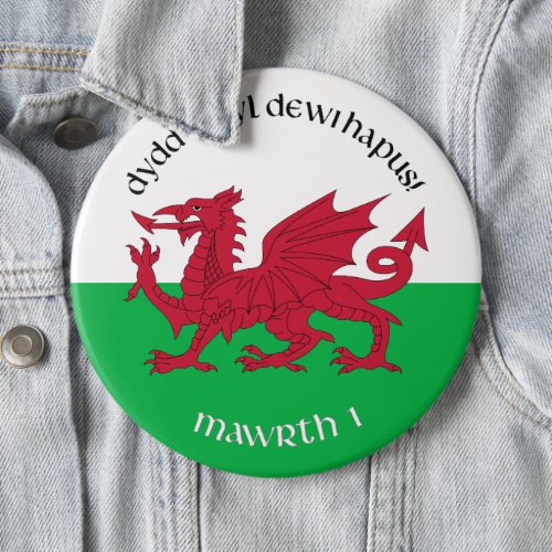 Happy St Davids Day Red Dragon Welsh Flag Button