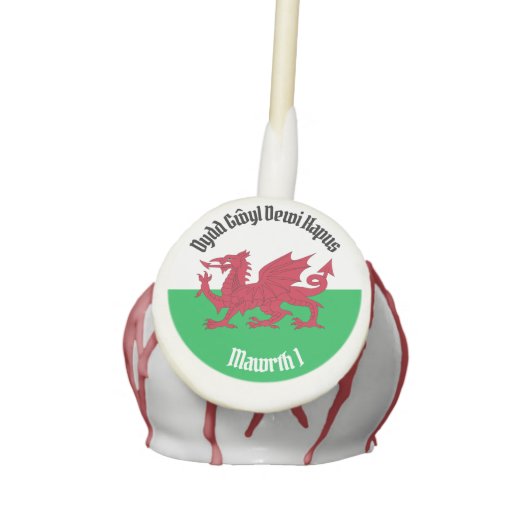 Happy St. David's Day Red Dragon Welsh Flag Cake Pops (Front)