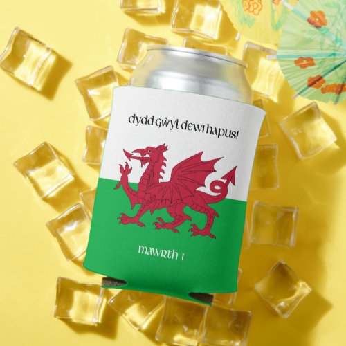 Happy St Davids Day Red Dragon Welsh Flag Can Cooler