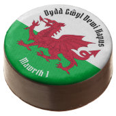 Happy St. David's Day Red Dragon Welsh Flag Chocolate Covered Oreo (Angled)