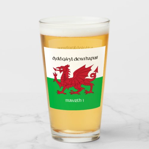 Happy St Davids Day Red Dragon Welsh Flag Glass