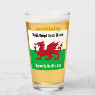 Happy St. David's Day Red Dragon Welsh Flag Glass