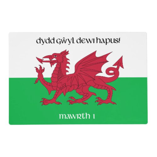 Happy St Davids Day Red Dragon Welsh Flag Placemat