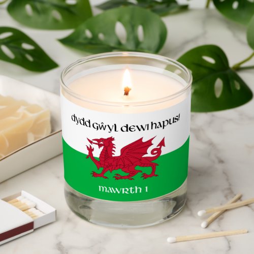 Happy St Davids Day Red Dragon Welsh Flag Scented Candle