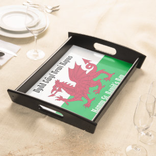 Happy St. David's Day Red Dragon Welsh Flag Serving Tray