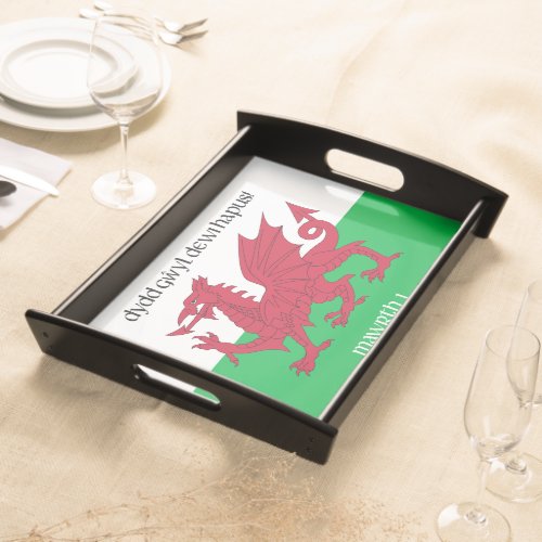 Happy St Davids Day Red Dragon Welsh Flag Serving Tray