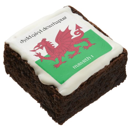 Happy St Davids Day Red Dragon Welsh Flag Square Brownie