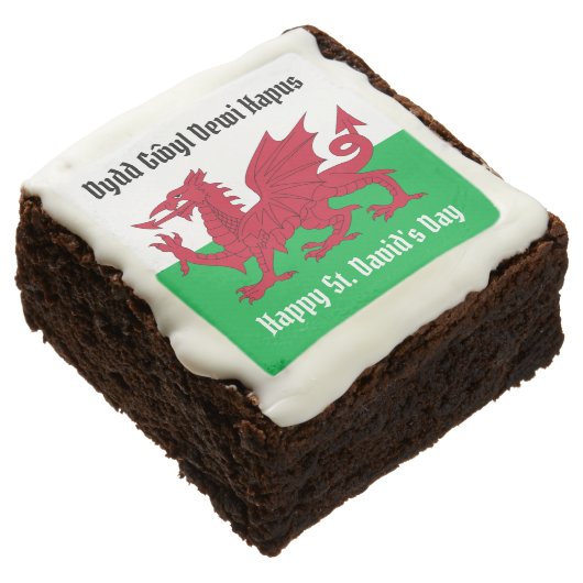 Happy St. David's Day Red Dragon Welsh Flag Square Brownie (Angled)