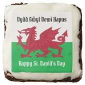 Happy St. David's Day Red Dragon Welsh Flag Square Brownie (Front)