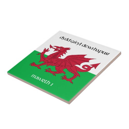Happy St Davids Day Red Dragon Welsh Flag Square Ceramic Tile