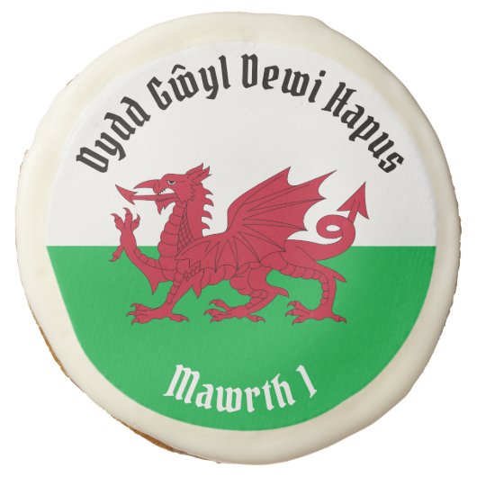Happy St. David's Day Red Dragon Welsh Flag Sugar Cookie (Front)