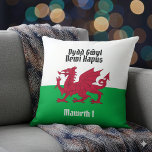Happy St. David's Day Red Dragon Welsh Flag Throw Pillow