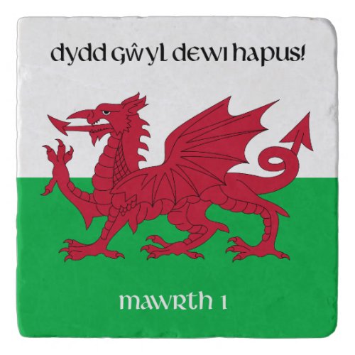 Happy St Davids Day Red Dragon Welsh Flag Trivet