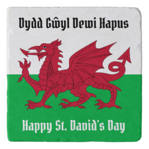 Happy St. David's Day Red Dragon Welsh Flag Trivet
