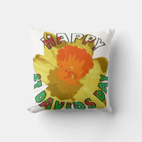 Happy St Davids Day Showy Spring Daffodil Throw Pillow