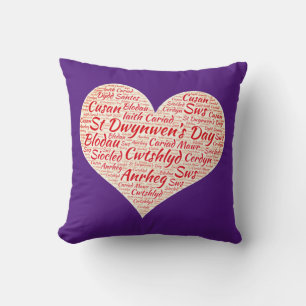 Happy St Dwynwens Day - Heart Word Cloud Throw Pillow