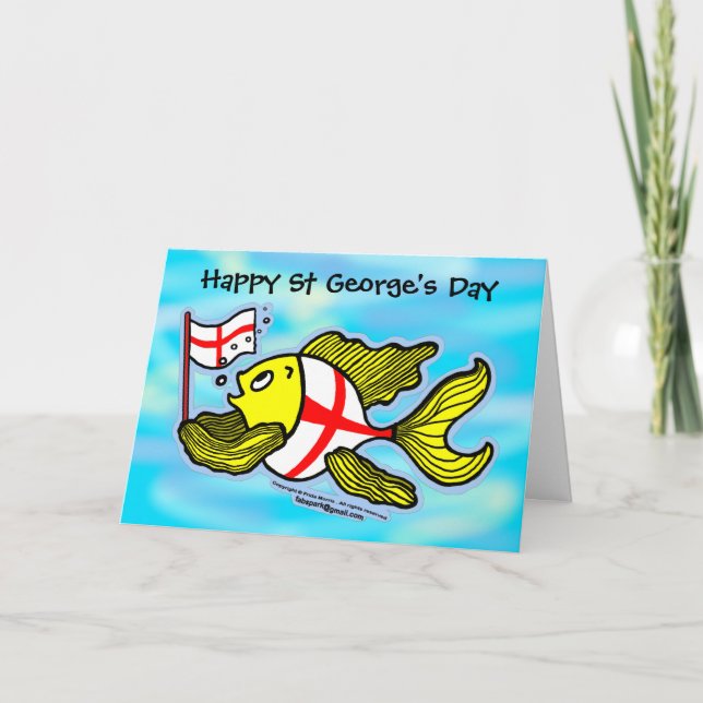 Happy St Georges Day fun cartoon english flag fish Card (Front)