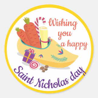 Happy St. Nicholas Day Greeting, Sinterklaas eve C Classic Round Sticker