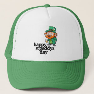 Happy St. Paddys Day Laughing Leprechaun Beer Trucker Hat