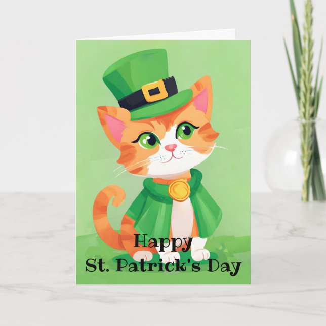 Happy St. Paddy's Day Playful Kitten Holiday Card (Front)