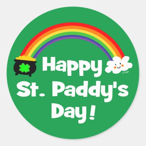 Happy St Paddys Day Rainbow Classic Round Sticker