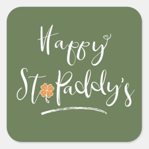 Happy St Paddys Orange Shamrock ID336 Square Sticker