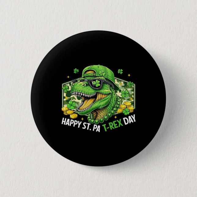 Happy St Pat-rex Day Dinosaur Camo St Patricks Day Button (Front)