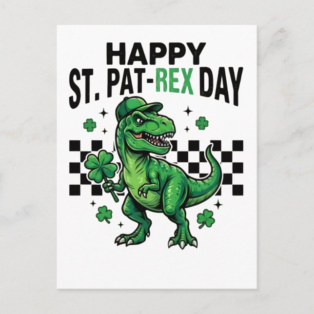 Happy St Pat-Rex Day Dinosaur Party Holiday Postcard (Front)