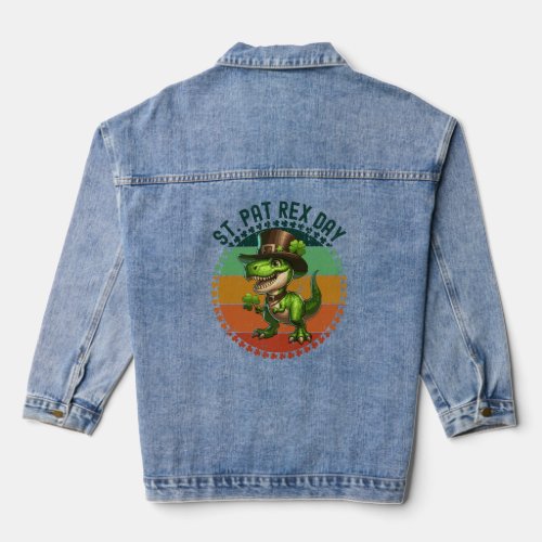 Happy St Pat_Rex Day Dinosaur St Patrick Dinosaur  Denim Jacket