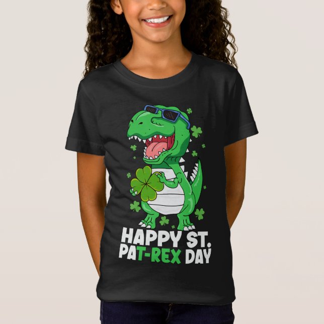 Happy St PaT-Rex Day Dinosaur St Patricks Day Boys T-Shirt (Front)