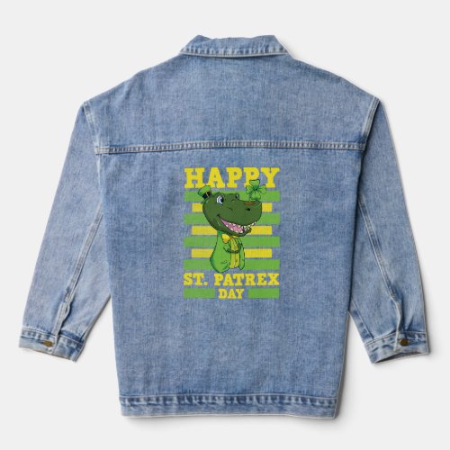 Happy St PaT Rex Day St Patricks Day Dinosaur  Denim Jacket
