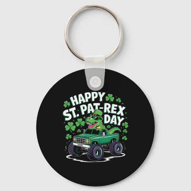 Happy St Pat-rex Patricks Day Dinosaur Monster Tru Keychain (Front)