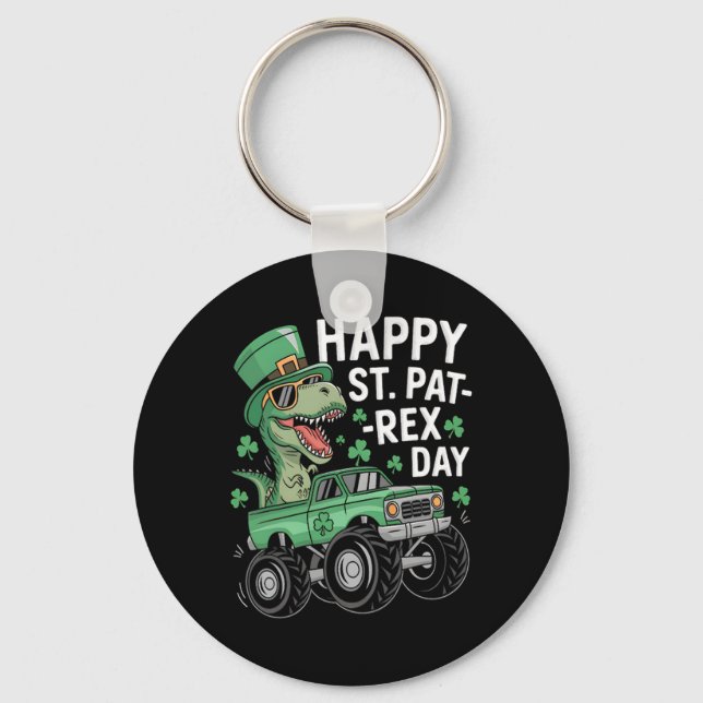 Happy St Pat-rex Patricks Day Dinosaur Monster Tru Keychain (Front)