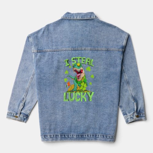 Happy St Pat T Rex Saint Patricks Day Dinosaur Bo Denim Jacket