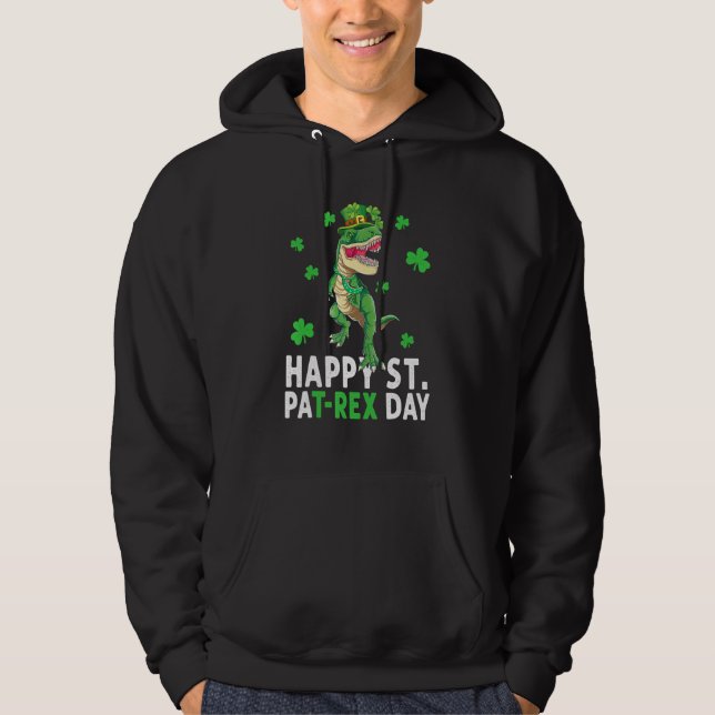 Happy St Pat T Rex Saint Patrick's Day Dinosaur Bo Hoodie (Front)