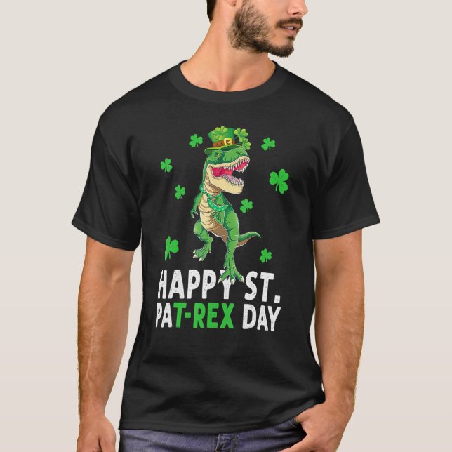 Happy St Pat T Rex Saint Patrick's Day Dinosaur Bo T-Shirt (Front)