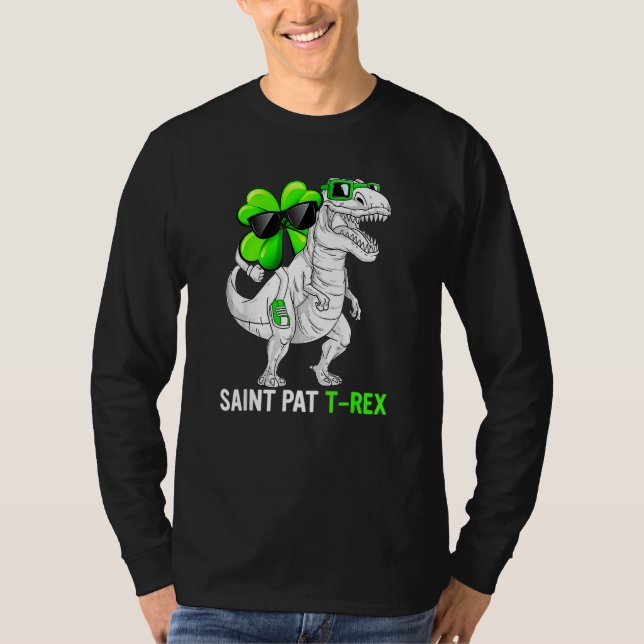 Happy St Pat T Rex Saint Patrick's Day Dinosaur Bo T-Shirt (Front)