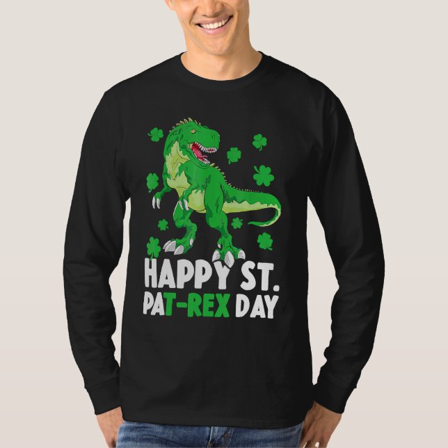Happy St Pat T Rex Saint Patrick's Day Dinosaur Bo T-Shirt (Front)