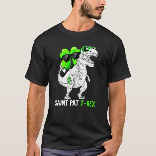 Happy St Pat T Rex Saint Patrick's Day Dinosaur Bo T-Shirt (Front)
